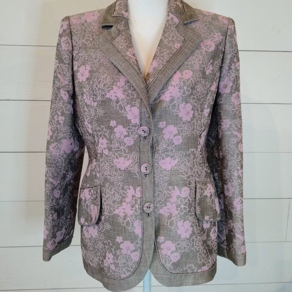 Woman's Lourdes Chavez Lavender and Gray Floral Wool Blazer- Size 8 - Picture 2 of 12